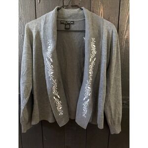 Hayden Park Petite Women's Cardigan Sweater Embroidered Open Front Size Small